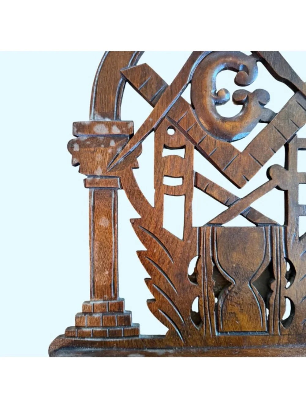 Antique Masonic Scroll Carved Wooden Decorative Hanging Lodge Shelf